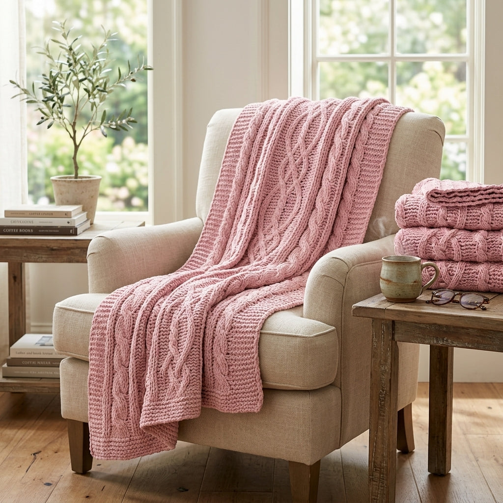 Cable Knit Textured Throw Blanket