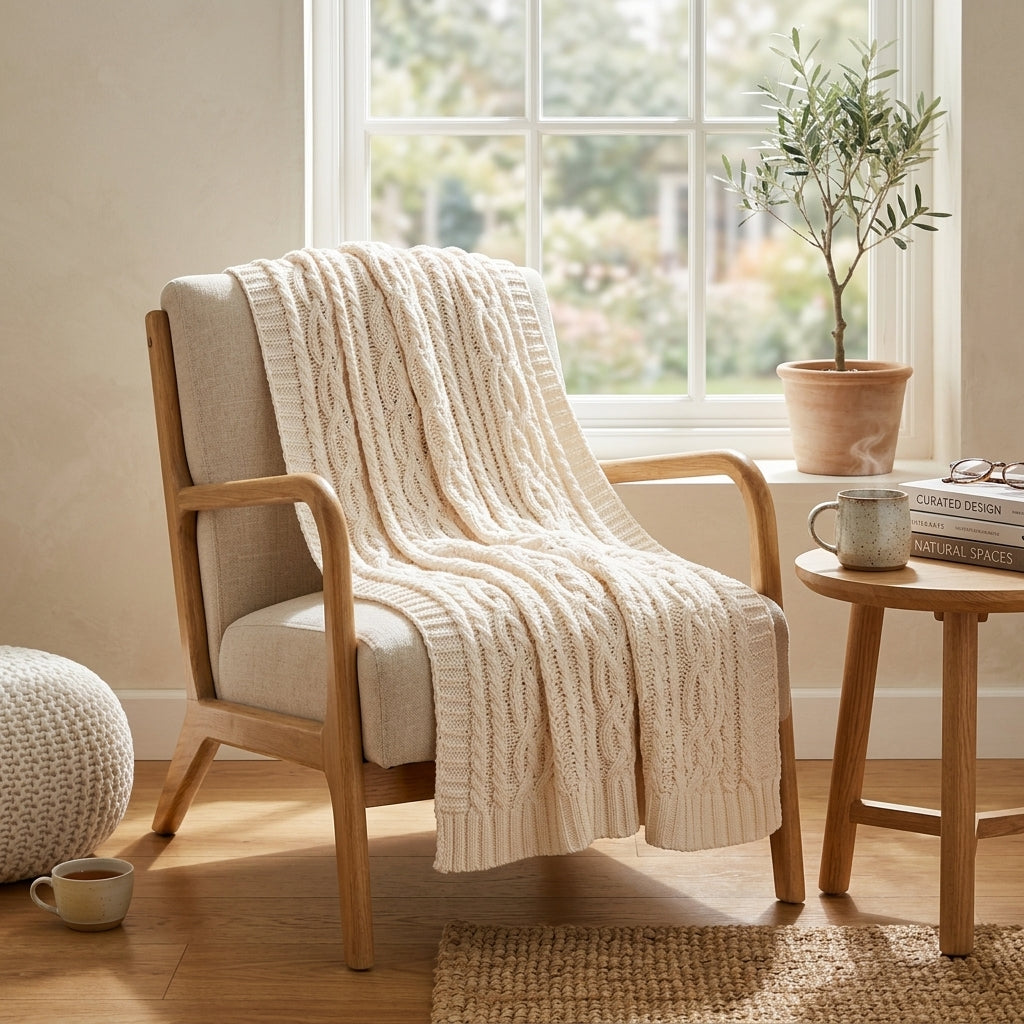 Cable Knit Textured Throw Blanket