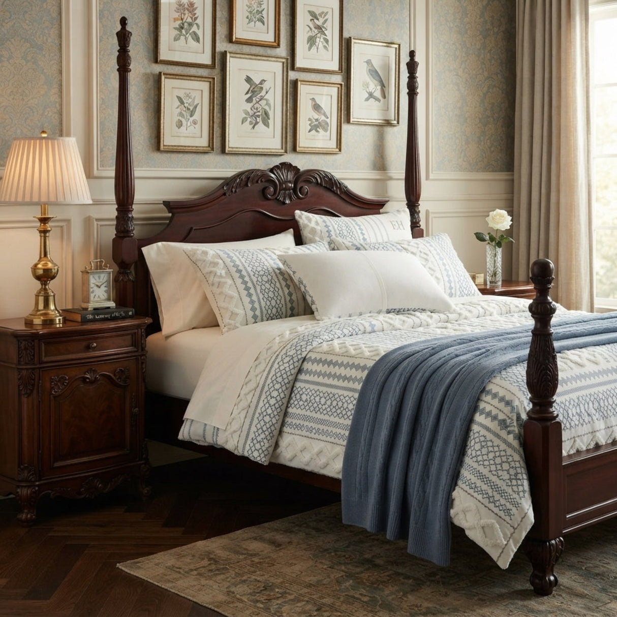 Full Queen Cotton Printed Duvet Cover Set With Chenille
