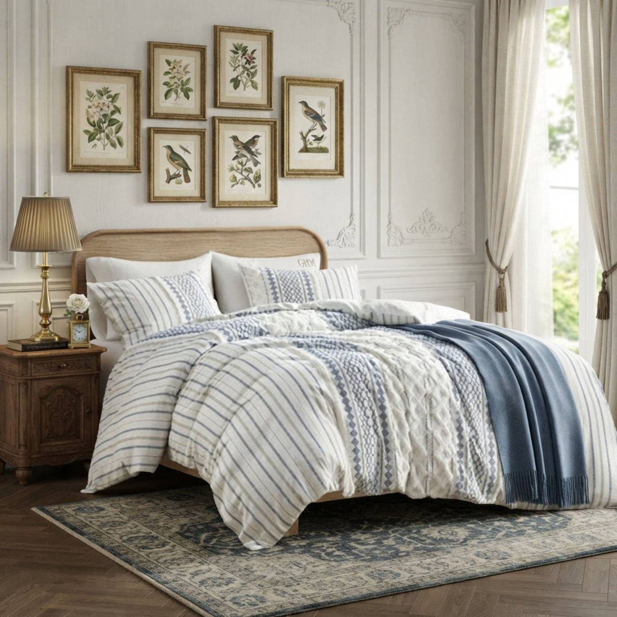 Full Queen Cotton Printed Duvet Cover Set With Chenille