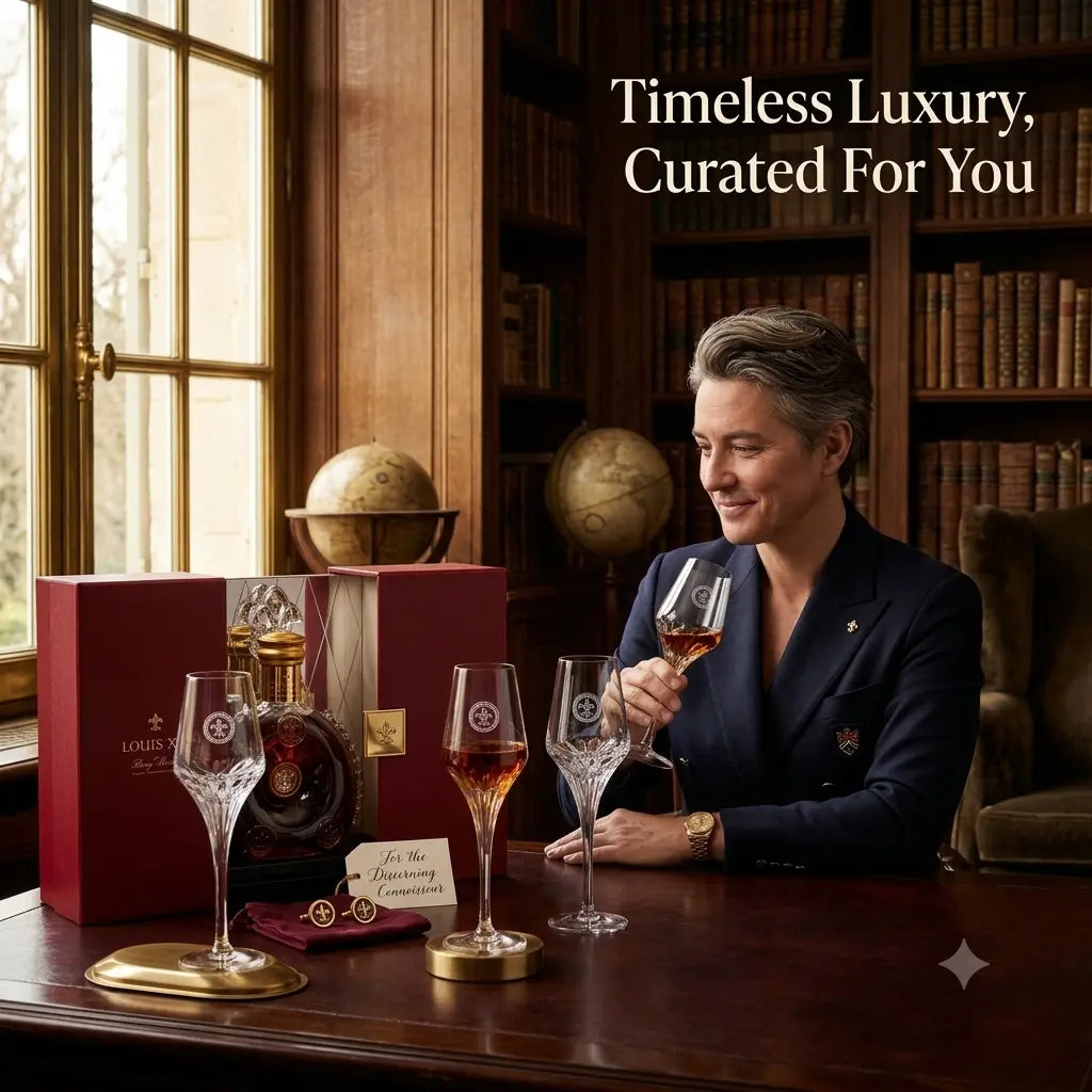Man in a suit holding a glass of whiskey in a luxurious room with books and a globe.