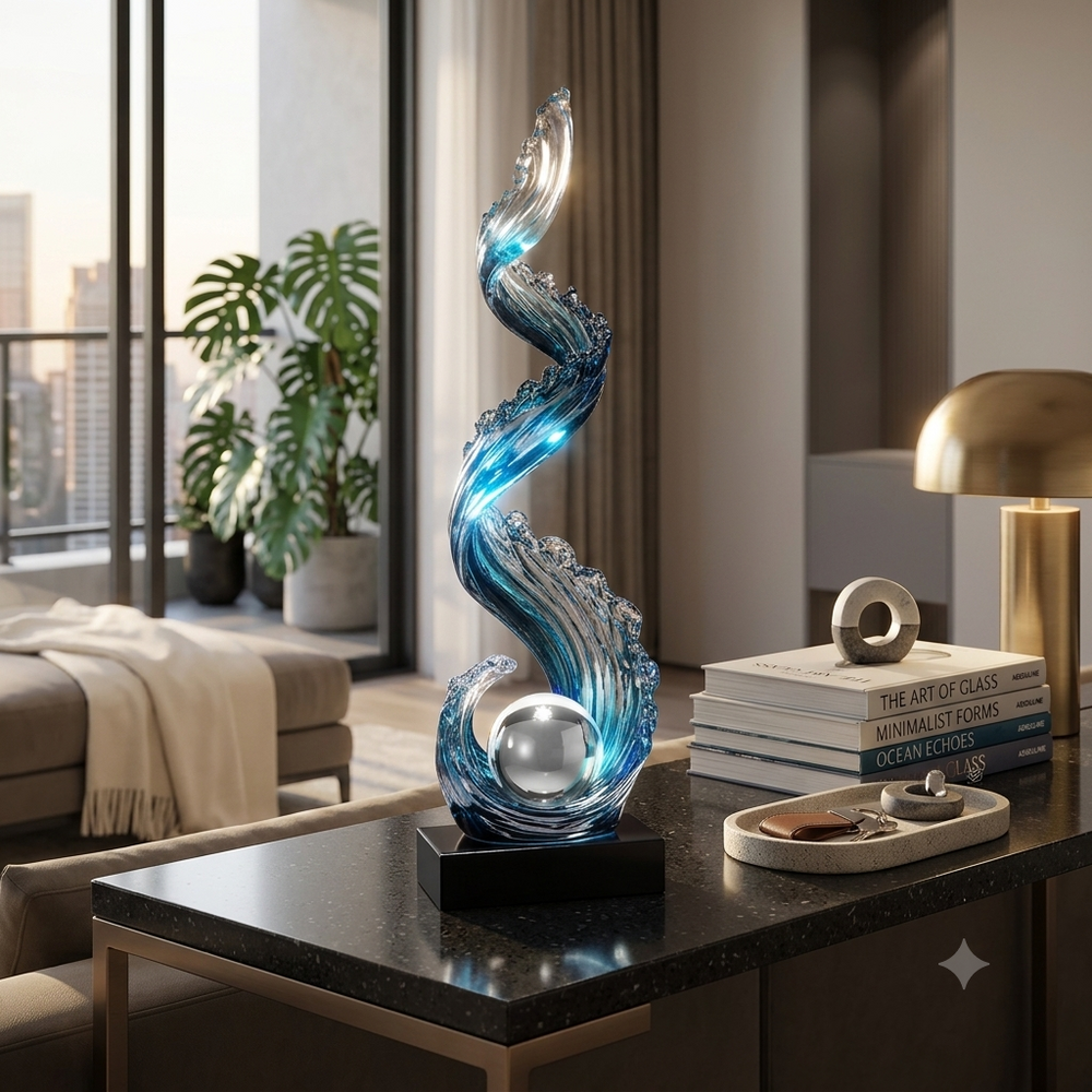 Grand Foyer Sculptural LED Floor Lamp in Gray Blue