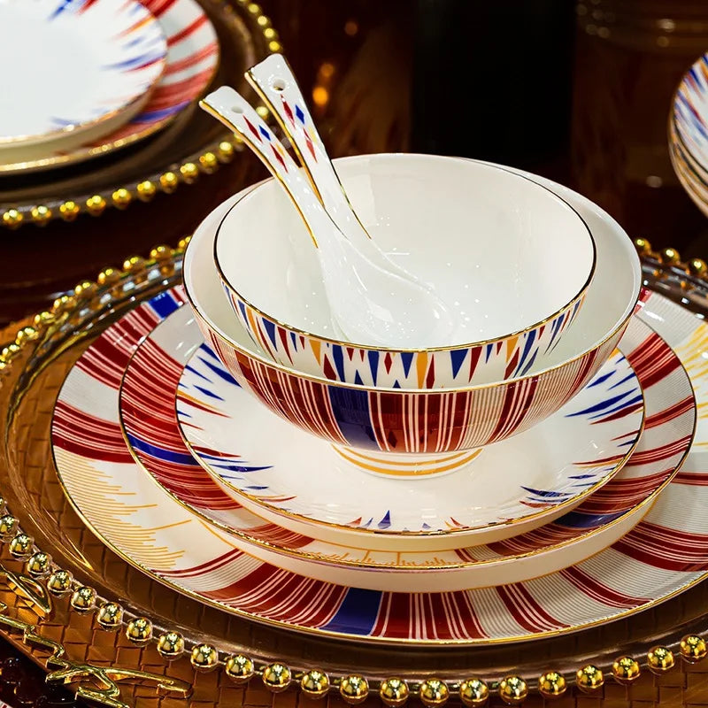 Botanical 72-Piece Ceramic Dinnerware Set with Gold Edges
