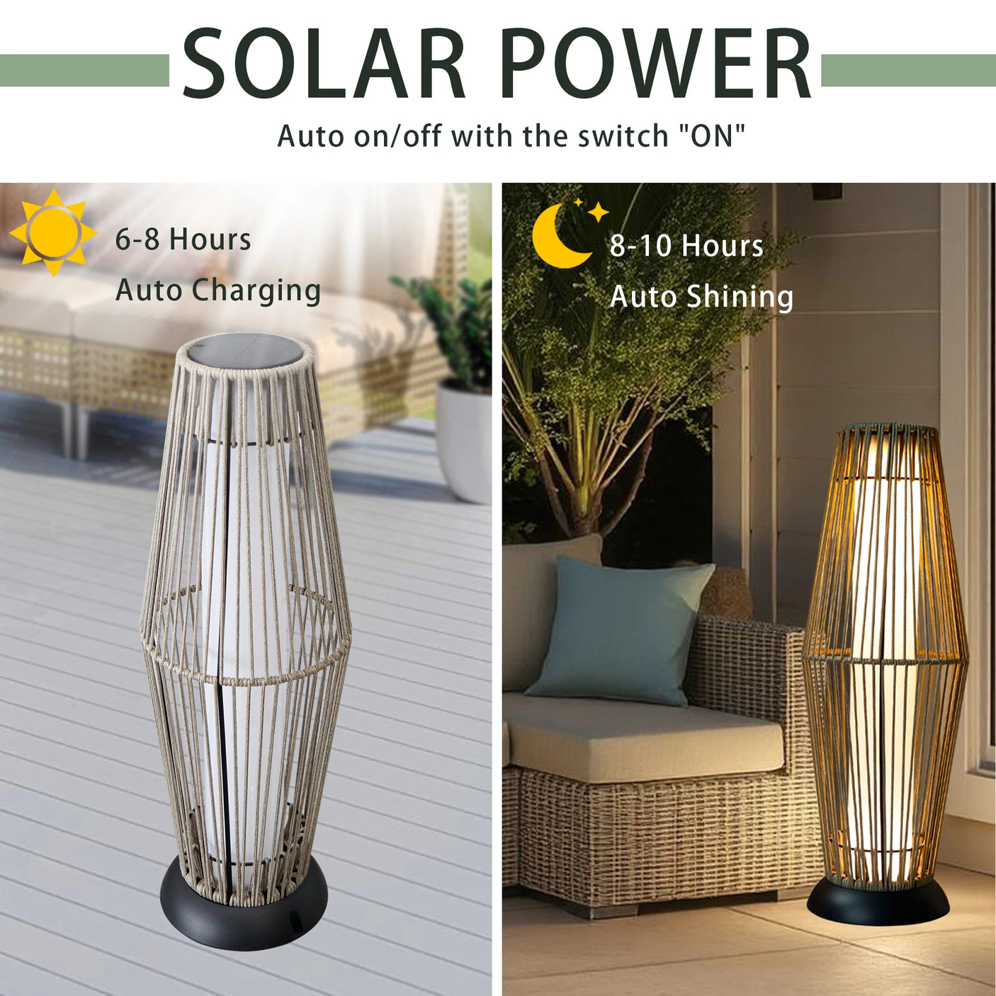 Set of 2 Large Solar Free Standing Lamp Garden Lanterns for Outdoor Patio Backyard and Home Decoration