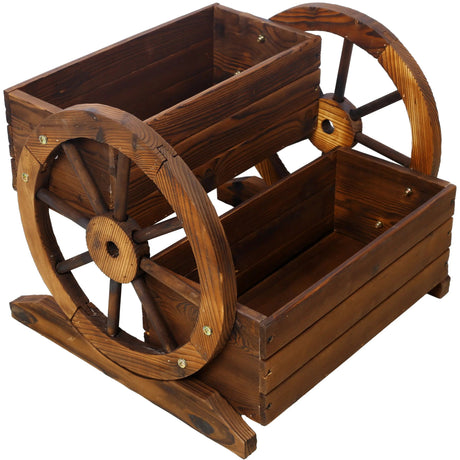 DB Large Wooden Wagon Planter Box Garden Planter with Wheels Decorative Indoor Outdoor Kit for Flowers Herbs Vegetables Julia M LifeStyles
