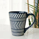 500ml Classic Large Capacity White Line Ceramic Cup Dark Blue Mug