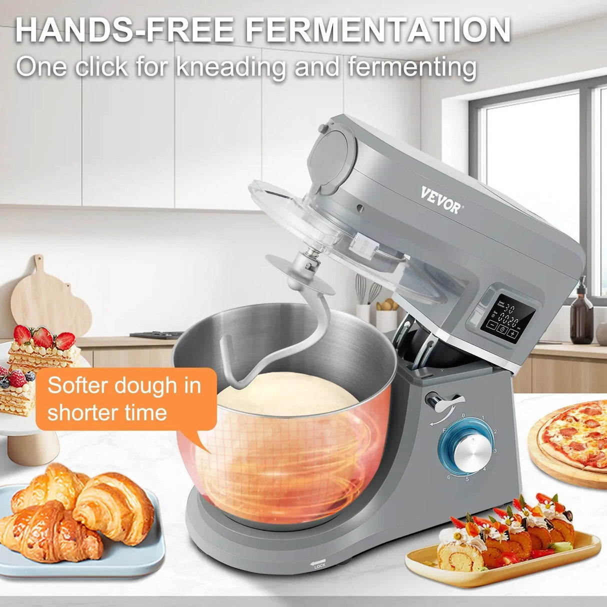 VEVOR 5-in-1 660W Tilt-Head Multifunctional Electric Food Mixer with 6 Speeds & LCD Timing 7.4 Qt Stainless Bowl Dough Hook Julia M LifeStyles