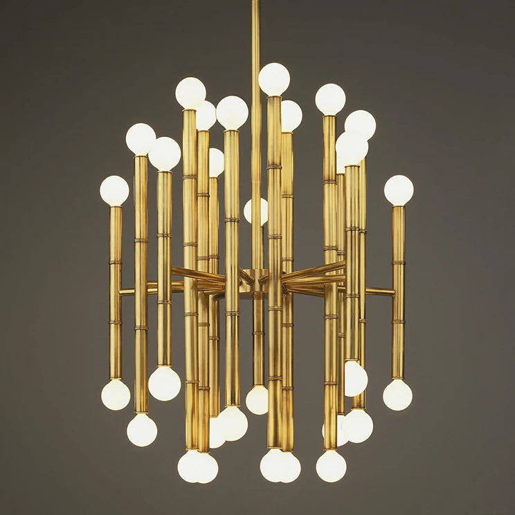 Modern Style Bamboo-shaped Chandelier Golden Chrome Pendant Lamp Living Room Dining Room American Household Lamps