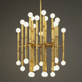Modern Style Bamboo-shaped Chandelier Golden Chrome Pendant Lamp Living Room Dining Room American Household Lamps