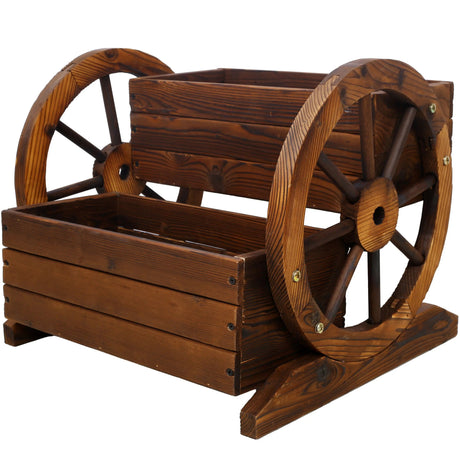 DB Large Wooden Wagon Planter Box Garden Planter with Wheels Decorative Indoor Outdoor Kit for Flowers Herbs Vegetables Julia M LifeStyles