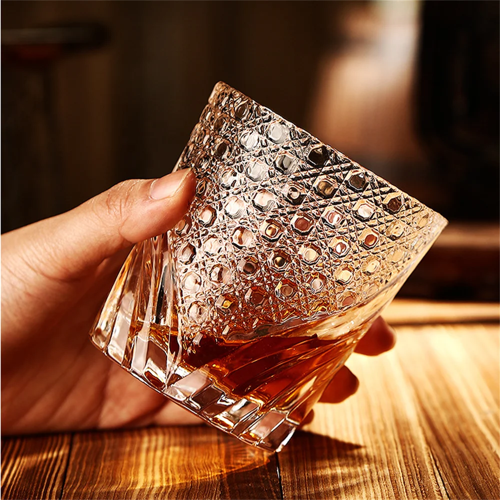 Old Fashioned Crystal Glasses Lead-Free Irregular Shot Glass Liquor Vodka Bourbon Whisky Glass Rotate Tumbler Whiskey Glass Cup