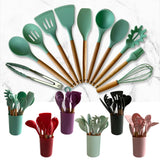 Silicone Kitchen Utensil Set - 11 Pieces with Storage Bucket