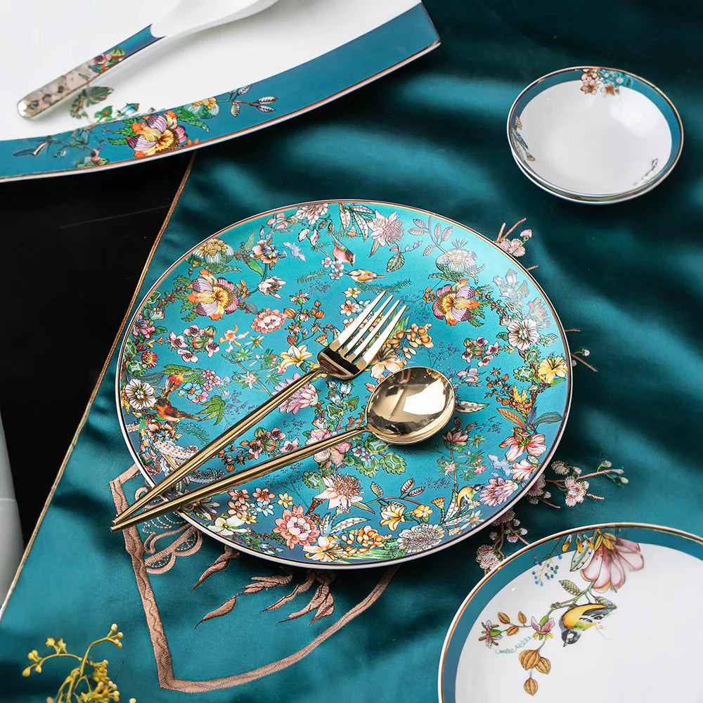 Luxurious 72-Piece Ceramic Dinnerware Set with Gold Rim and Floral Design