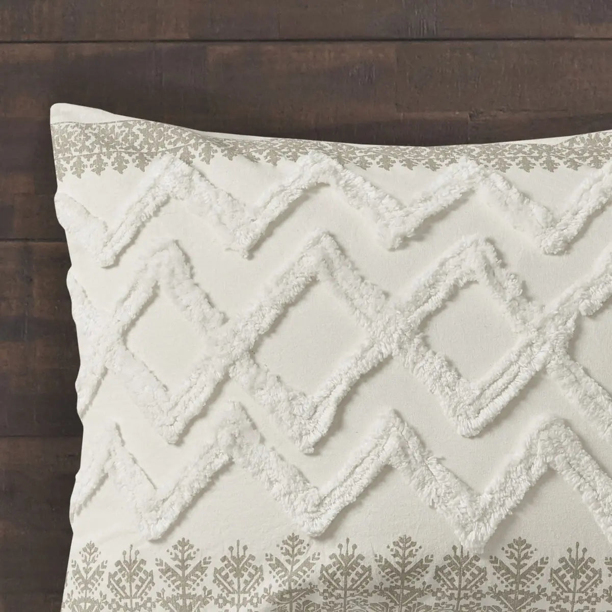 Scenic Floral & Geometric 3-Piece Cotton Duvet Cover Set with Chenille Tufting