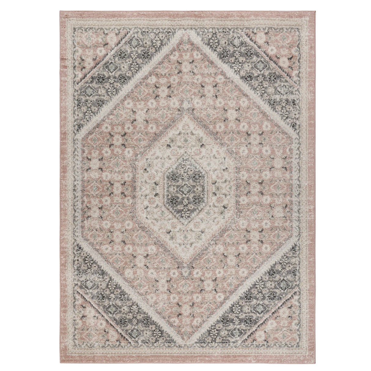 Pink and Cream Medallion Area Rug 2' X 3'