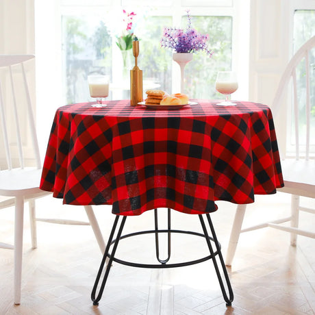 Round Red Black Checkered Lace Tablecloth for Weddings and Events