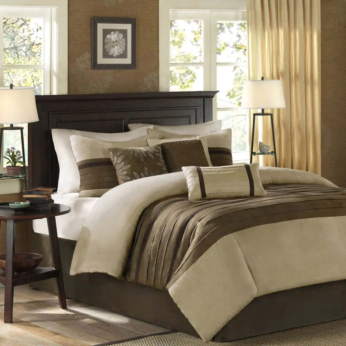 Super King 7-Piece Plant Pattern Comforter Set with Curtains