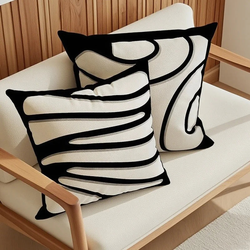 Nordic Style High-End French Retro Pillow Black and White Abstract Art Decorative Cushion for Sofa Bedroom