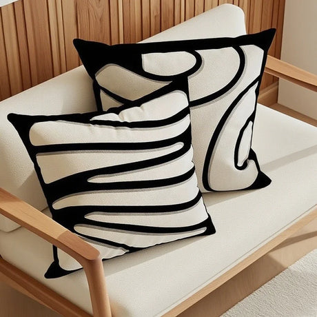 Nordic Style High-End French Retro Pillow Black and White Abstract Art Decorative Cushion for Sofa Bedroom