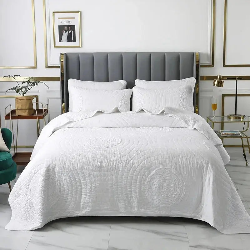 Handmade Bedding Quilts Embroidery Flower 100% Cotton Queen King Size Stitching Patchwork Bedspread 3pcs Quilt Set Julia M LifeStyles