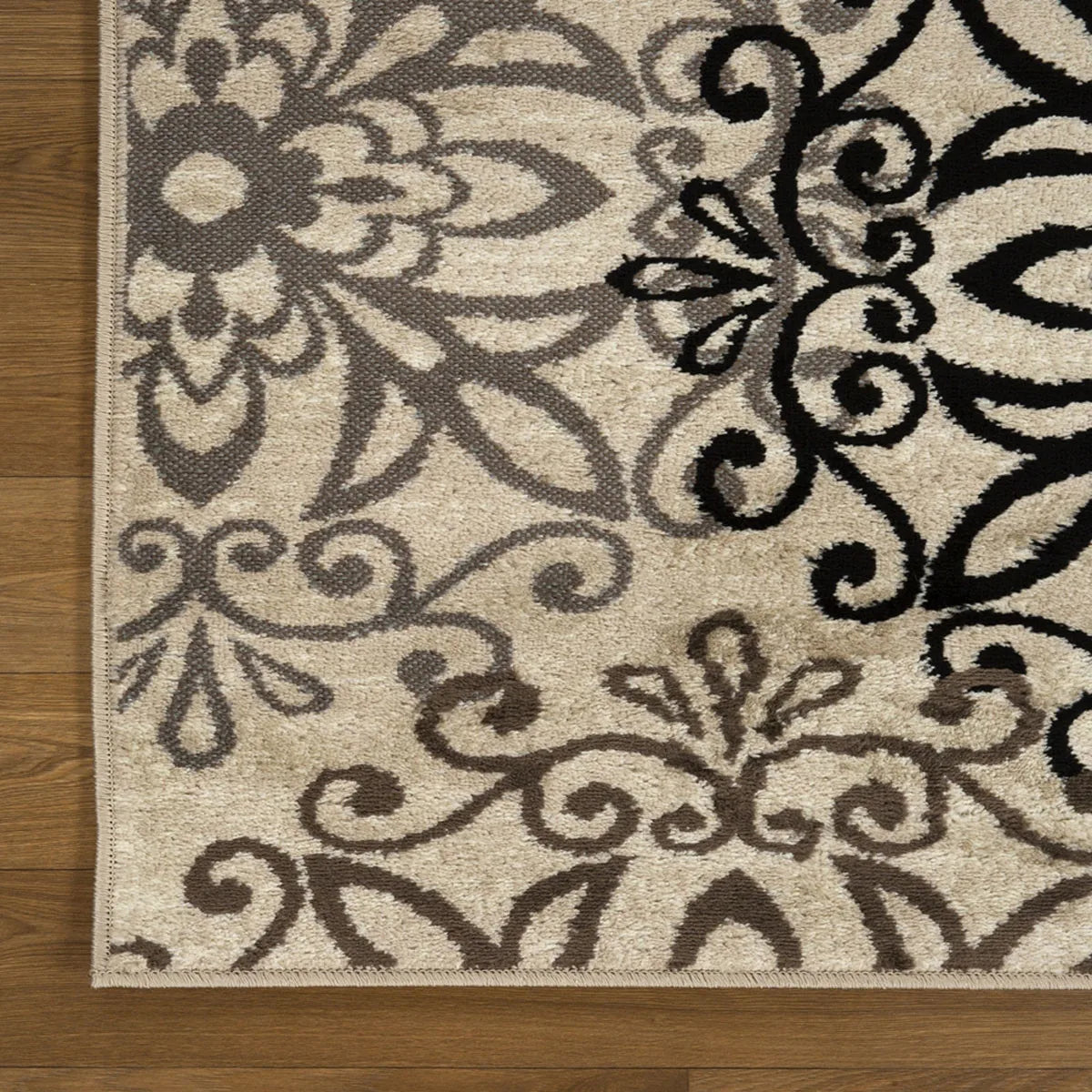11' Tan Gray and Black Floral Medallion Runner Rug Stain Resistant Product