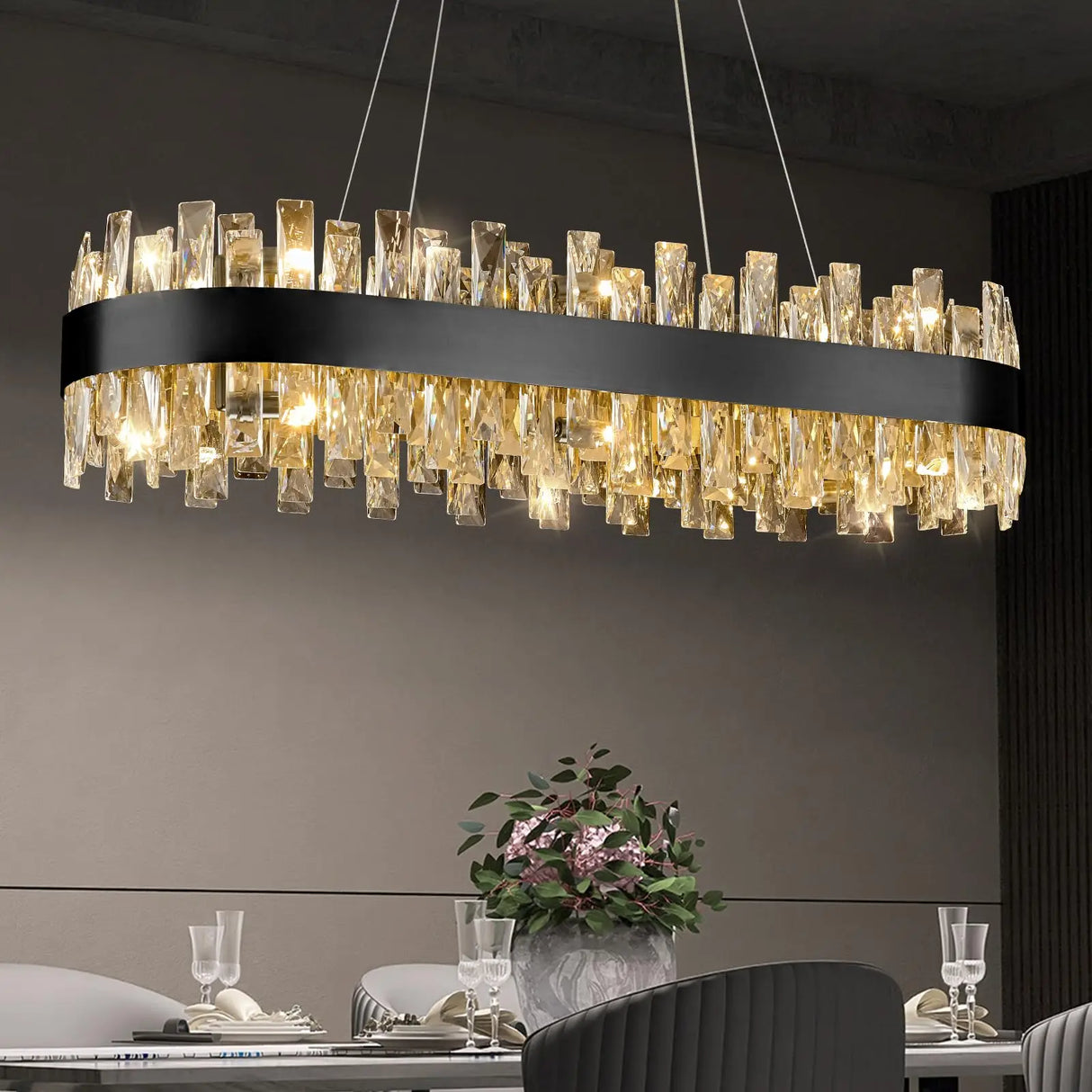 Modern Crystal Chandelier Rectangle Chandelier Luxury Oval Chandeliers for Kitchen Island, Dining Room, Living Room, Home Office