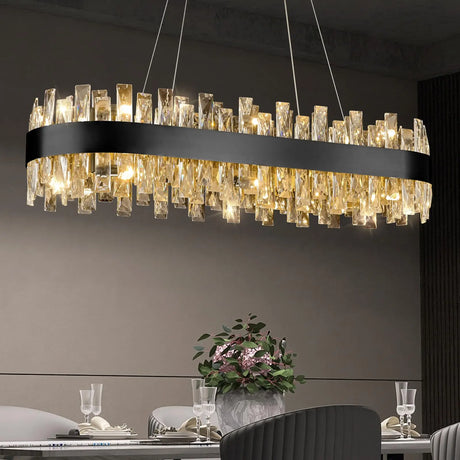 Modern Crystal Chandelier Rectangle Chandelier Luxury Oval Chandeliers for Kitchen Island, Dining Room, Living Room, Home Office
