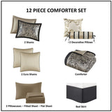 12-piece comforter set with shams, decorative pillows, and bedding pieces on a white background.