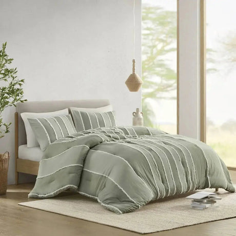3-Piece Striped Cotton Comforter Set with Floral Patterns Julia M LifeStyles