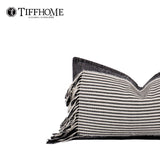 New Design Wholesale 50*30cm Woven Striped Cushion Cover Eco-friendly Cotton-ramie Gift Waist Pillow With Tassels