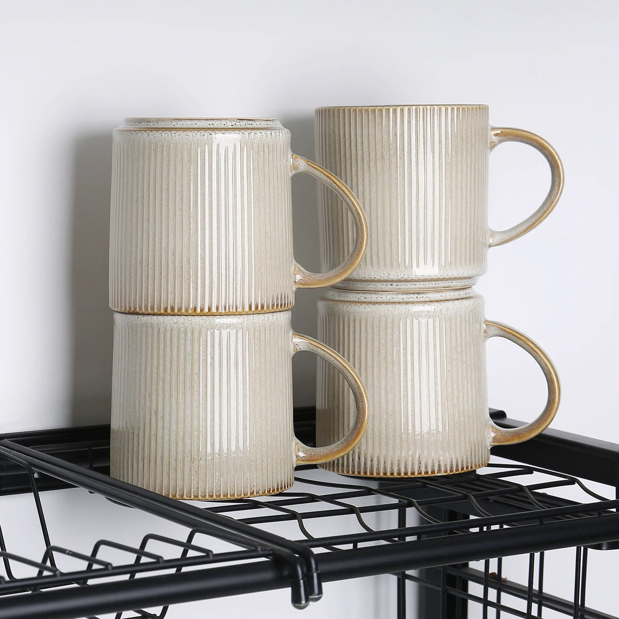 16Oz Stoneware Coffee Mugs Set of 4 Rustic Ceramic Coffee Cups Set with Large Handle Coffee Mugs for Latte Cocoa Tea Milk Beige Julia M LifeStyles