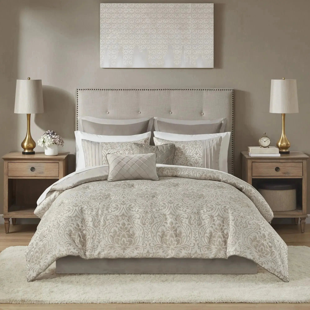 12-Piece Floral & Solid Jacquard Comforter Set for Super King/King Julia M LifeStyles
