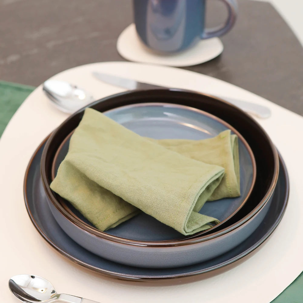 Nordic Style Round Stoneware 20pc Dinnerware Sets Reactive Glaze Includes Plate Bowl and Dishes