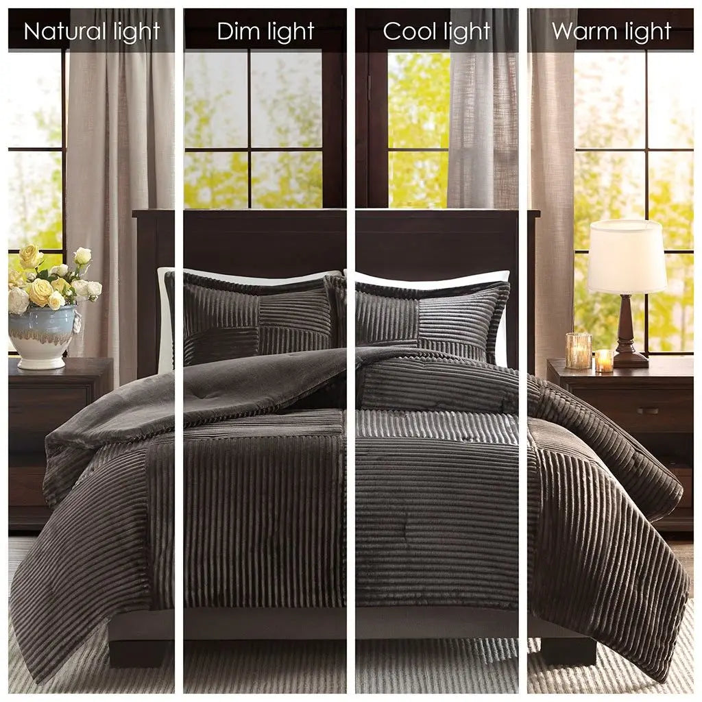 Plush 100% Cotton Comforter Set Down Alternative Woven Style for All Seasons-Super King King Size Including 8pcs Accessories