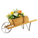 2-in-1 Wheelbarrow Planter with 9 Magnetic Accessories Wooden Wagon for Garden Yard Flower Pots & Planters
