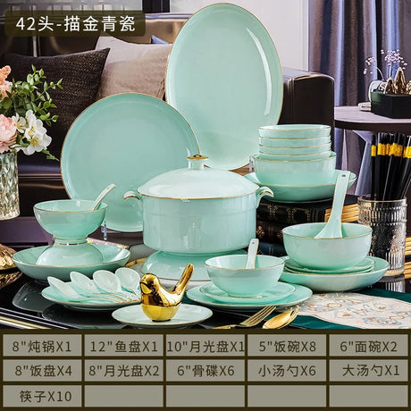 Nordic Gold Rim Best Ceramic Dishes Plates Bowl Kitchen Porcelain Ceramic Tableware Sets Bone China Plates for Dinner