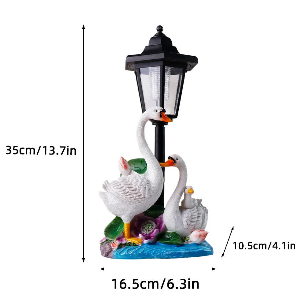 Swan Family Resin Street Lamp Decoration Piece