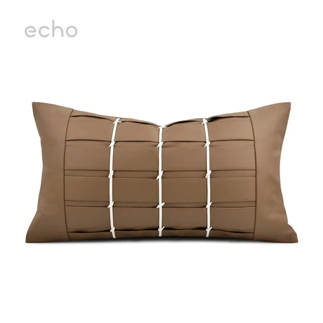Echo Modern High-end Orange Coffee Leather Weaving Hotel Decoration Waist Pillowcase Sofa Living Room Pillow Cover Cushion Cover Julia M LifeStyles