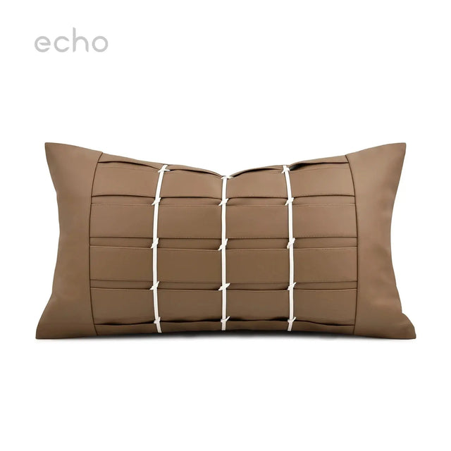 Echo Modern High-end Orange Coffee Leather Weaving Hotel Decoration Waist Pillowcase Sofa Living Room Pillow Cover Cushion Cover Julia M LifeStyles
