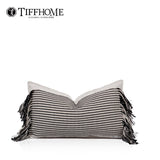 New Design Wholesale 50*30cm Woven Striped Cushion Cover Eco-friendly Cotton-ramie Gift Waist Pillow With Tassels