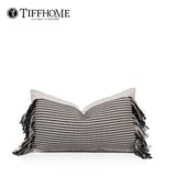 New Design Wholesale 50*30cm Woven Striped Cushion Cover Eco-friendly Cotton-ramie Gift Waist Pillow With Tassels Julia M LifeStyles