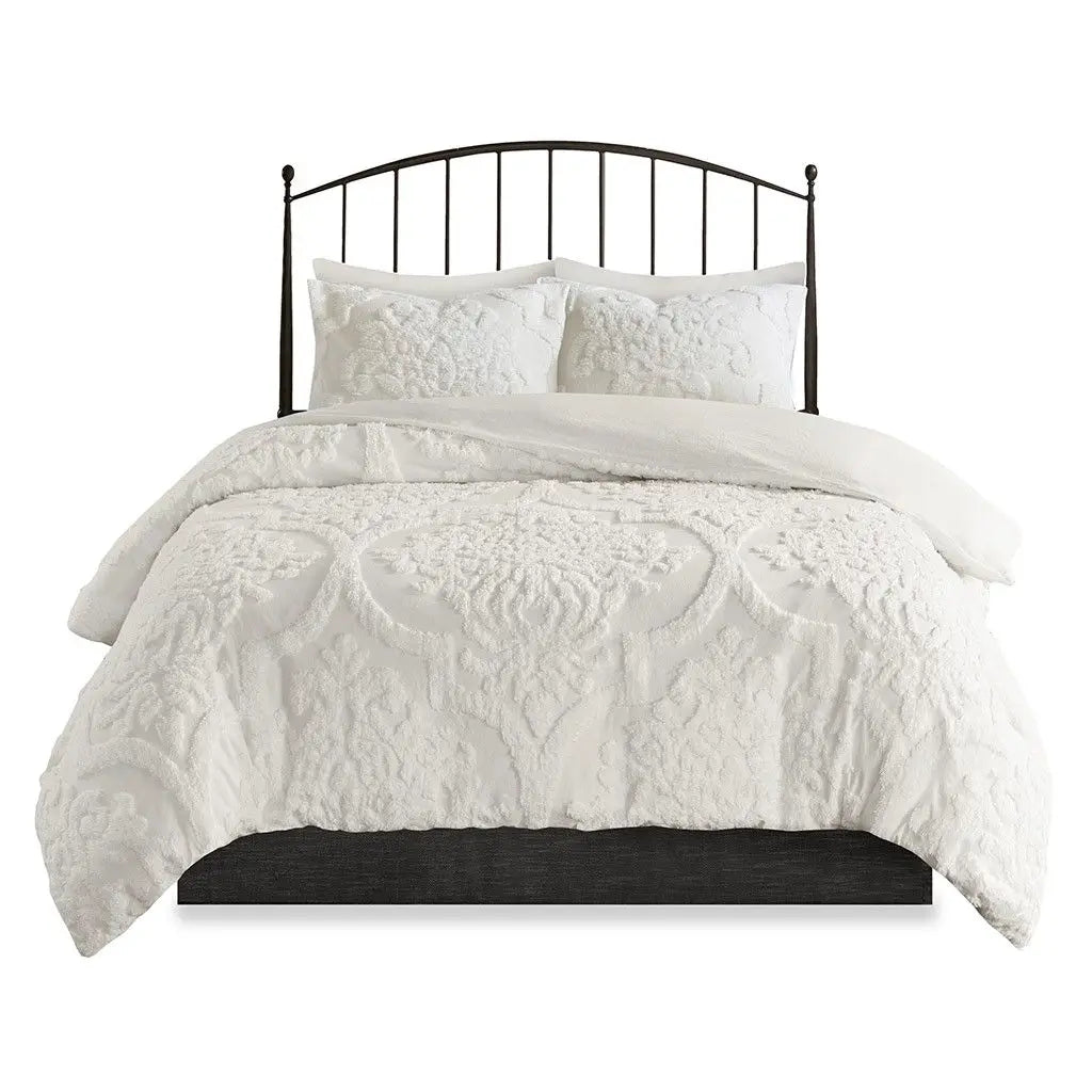 3-Piece Tufted Cotton Chenille Damask Duvet Cover Set Julia M LifeStyles