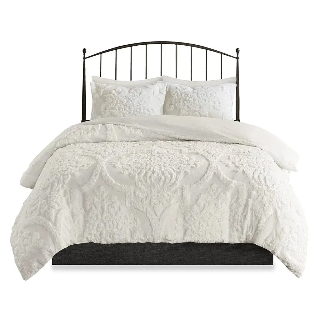 3-Piece Tufted Cotton Chenille Damask Duvet Cover Set Julia M LifeStyles
