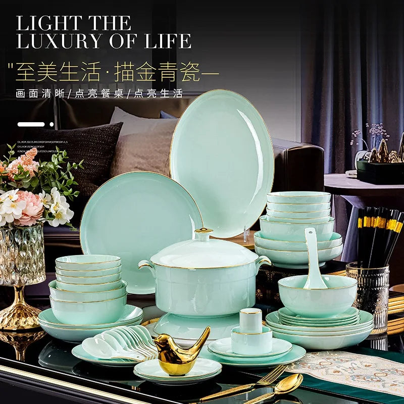 Nordic Gold Rim Best Ceramic Dishes Plates Bowl Kitchen Porcelain Ceramic Tableware Sets Bone China Plates for Dinner
