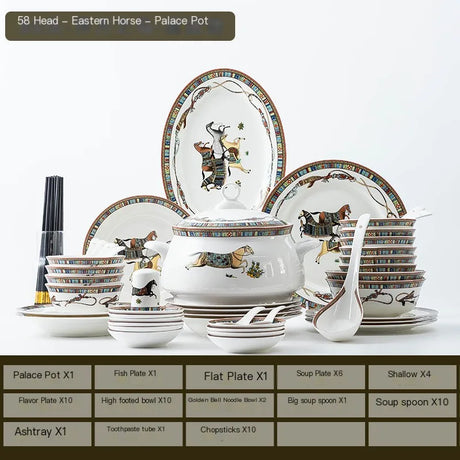 Elegant Bone China Horse Design Tableware Set