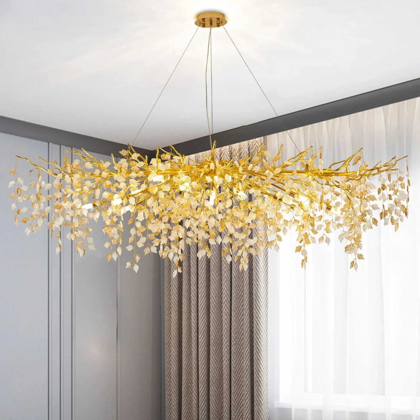 Large Gold Brass Crystal Chandelier with Raindrop Leaf Design Julia M LifeStyles