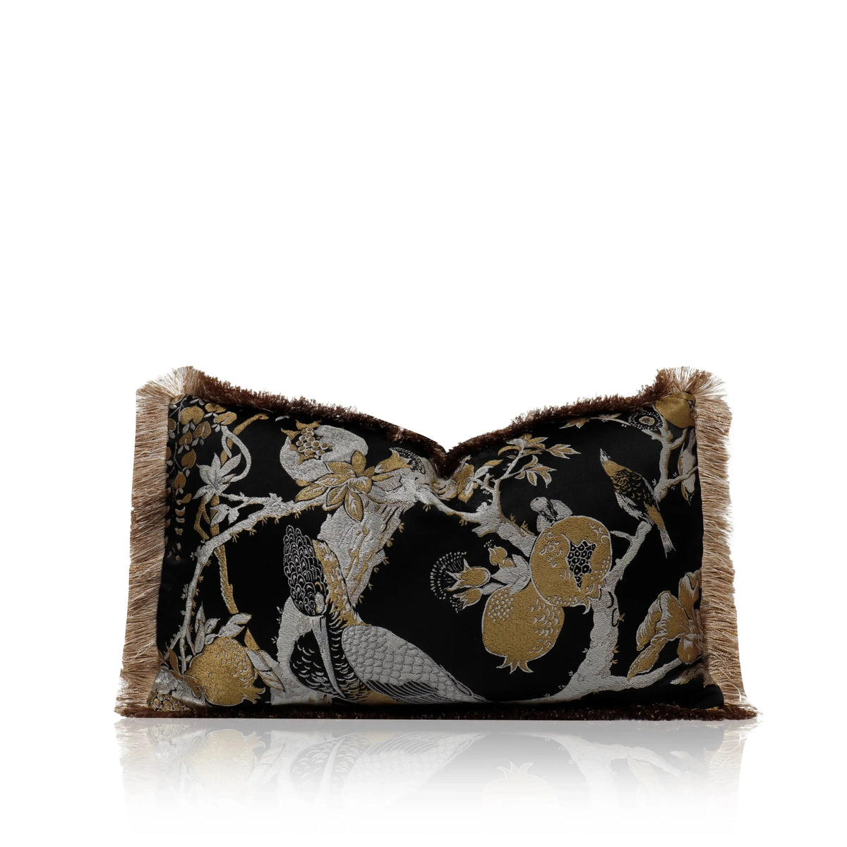 Modern Organic Decorative Bed Sofa Pillows Cushions Black Gold Waist Pillow Cases with Flower Bird Tassels Home Decor Julia M LifeStyles