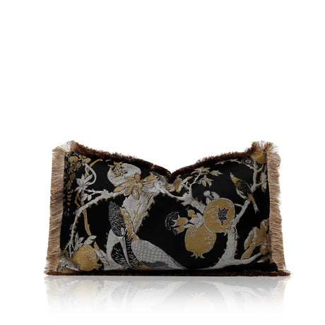 Modern Organic Decorative Bed Sofa Pillows Cushions Black Gold Waist Pillow Cases with Flower Bird Tassels Home Decor Julia M LifeStyles
