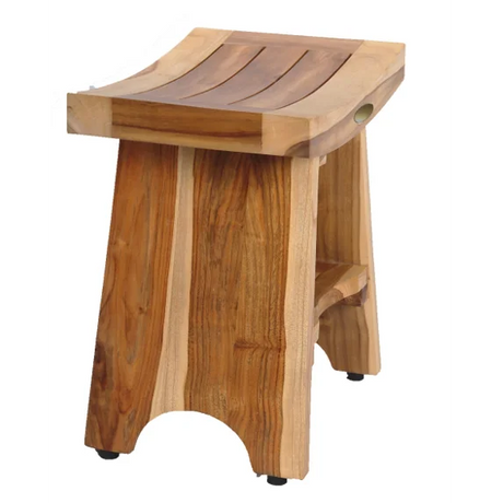 Compact Curvilinear Teak Outdoor Shower Bench with Shelf Julia M LifeStyles