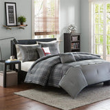 King-Size Microfiber & Cotton Comforter Set with Quilted Plaid Sheets